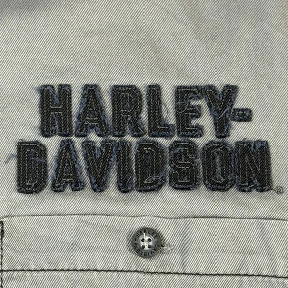 Harley-Davidson Men's XL Shirt Gray ShortSleeve Button Up Embroidered Eagle Back - Picture 2 of 10